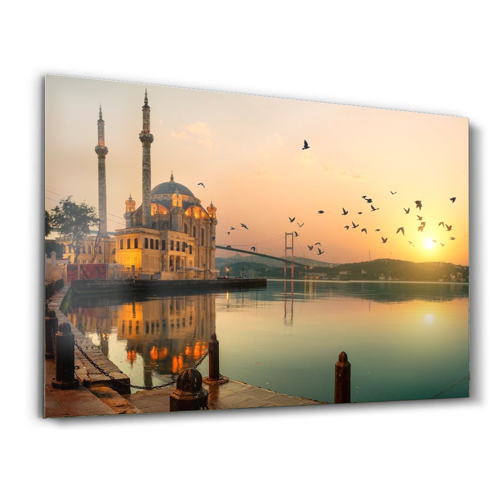 ortakoy-camii-ve-bogaz-yansimasi-cam-tablo Ortaköy Camii ve Boğaz Yansıması yatay cam tablo ürün görünümü