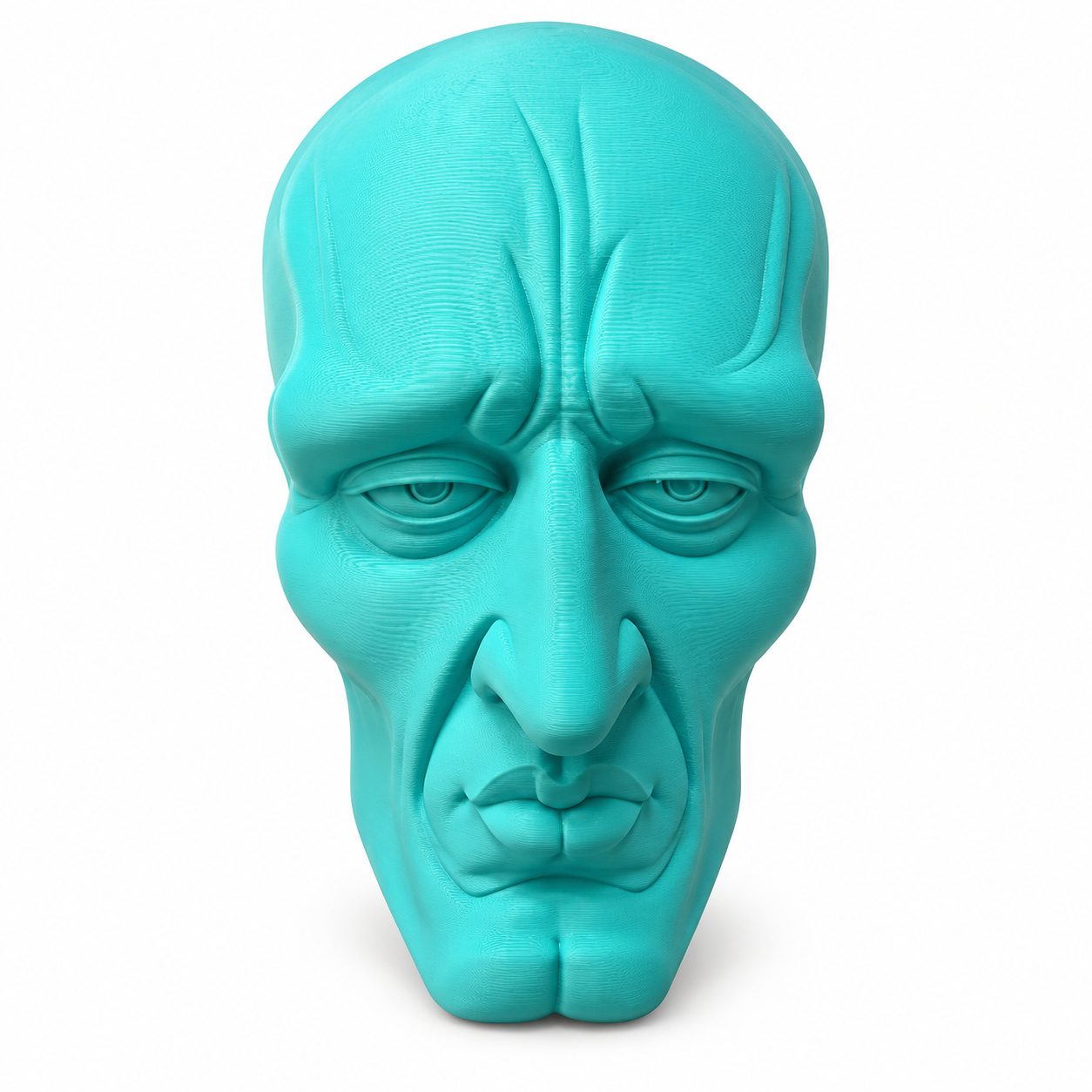 Turkuaz Uzun Yüz 3D Baskı Karakter Maskesi Turkuaz uzun yüzlü 3D baskı karakter maskesi beyaz fon