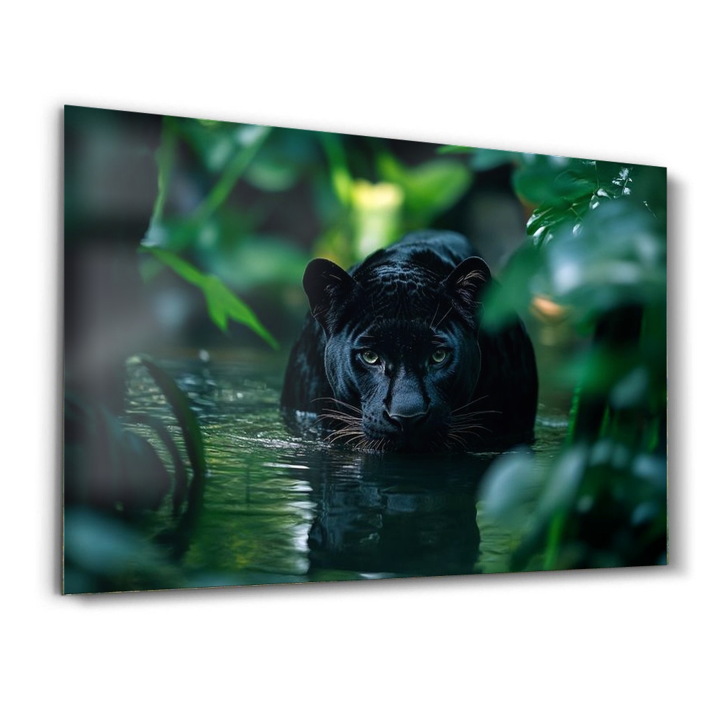 yagmur-ormaninda-siyah-panter-cam-tablo Yağmur Ormanında Siyah Panter yatay cam tablo ürün görünümü